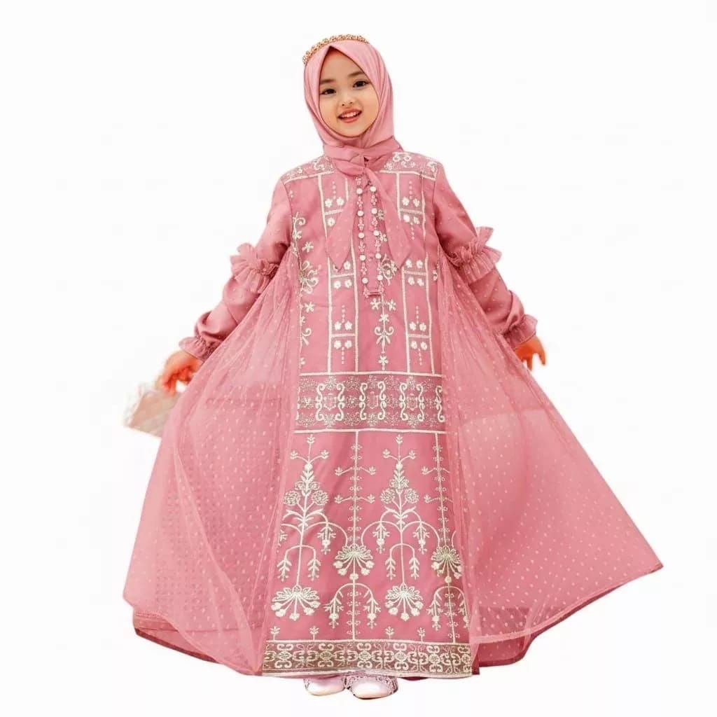Baju gamis anak burgundy angel 2-13 tahun baju muslim anak perempuan gamis brukat anak gamis pesta a