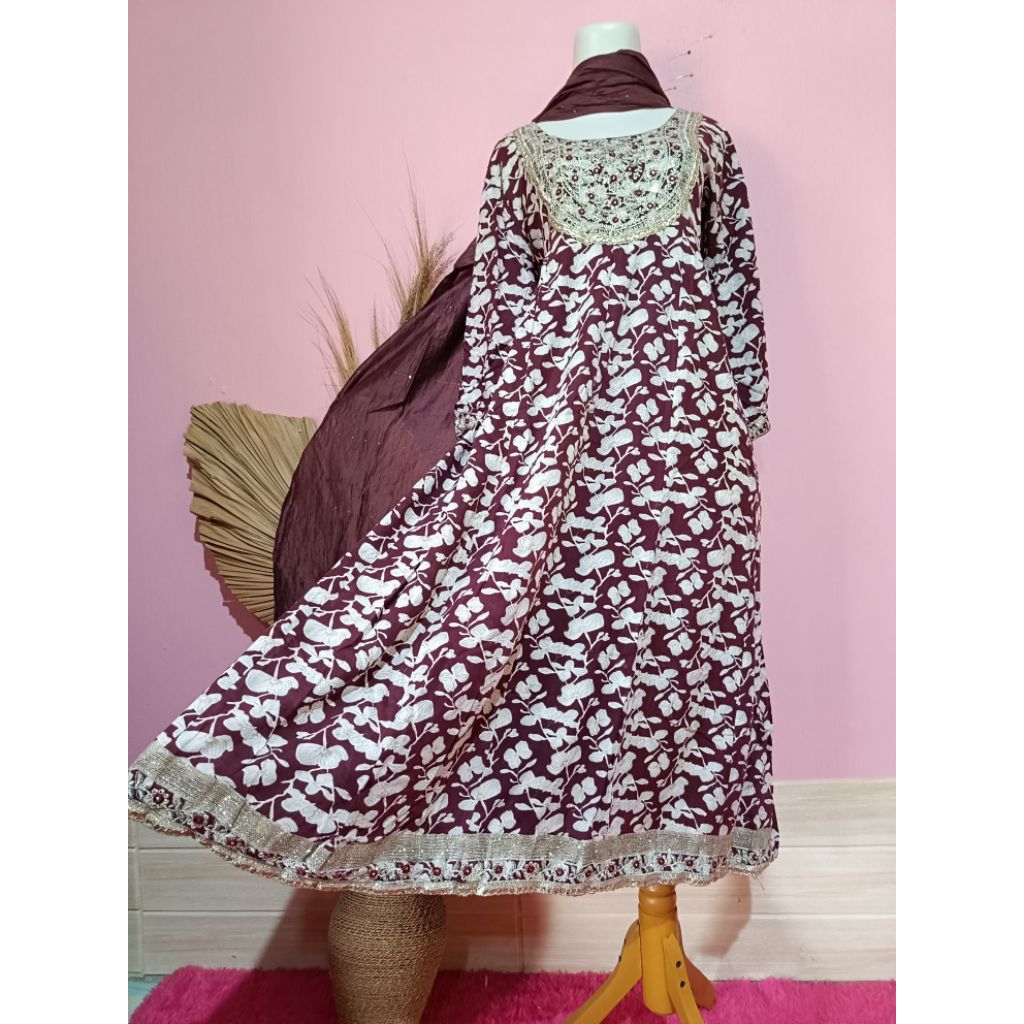 BAJU INDIA/ ANARKALI KATUN RAYON ADEM/ SPERTI PO SET SELENDANG