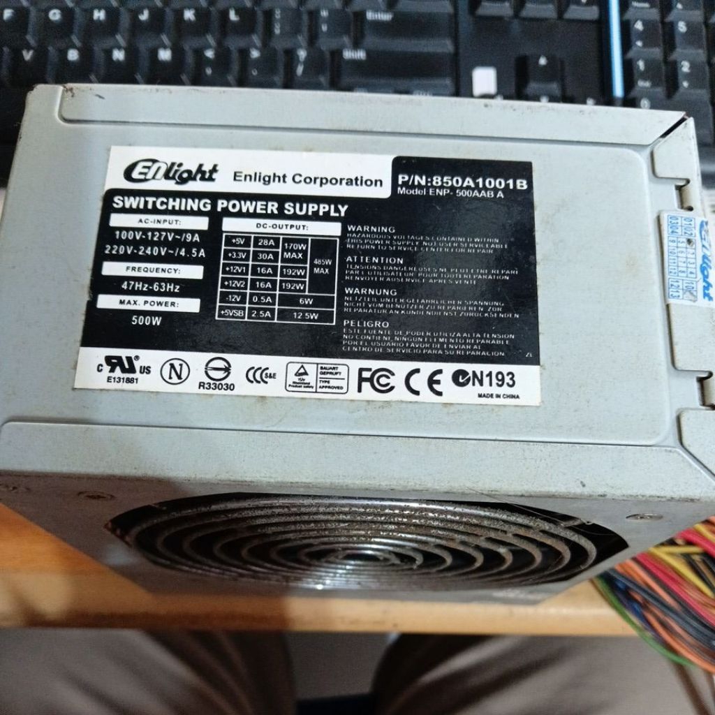 Power Supply Enlight ENP-500AABA 500watt psu pc hidup normal seken bekas