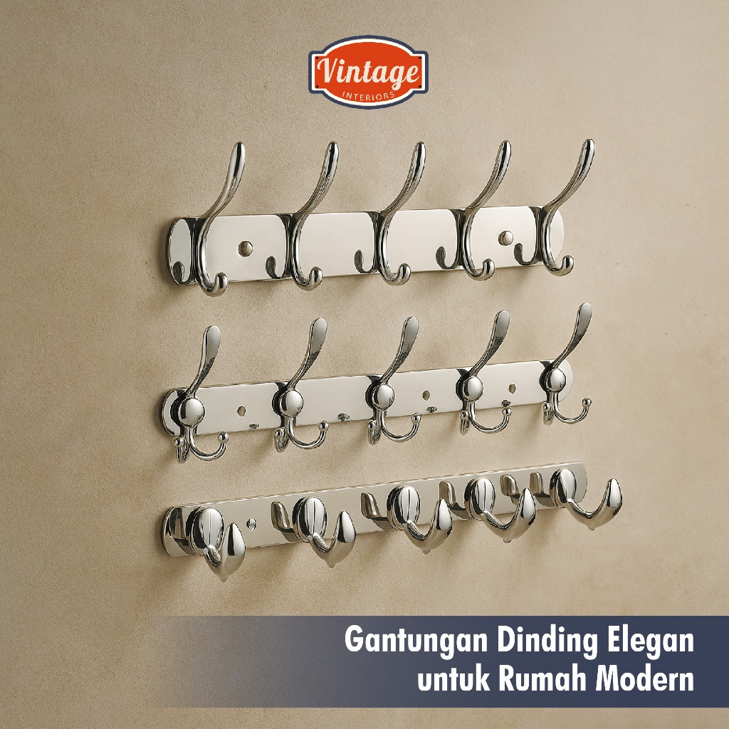 Gantungan Baju Stainless Steel 5 Hook - Gantungan Baju Anti Karat - Gantungan Baju Belakang Pintu
