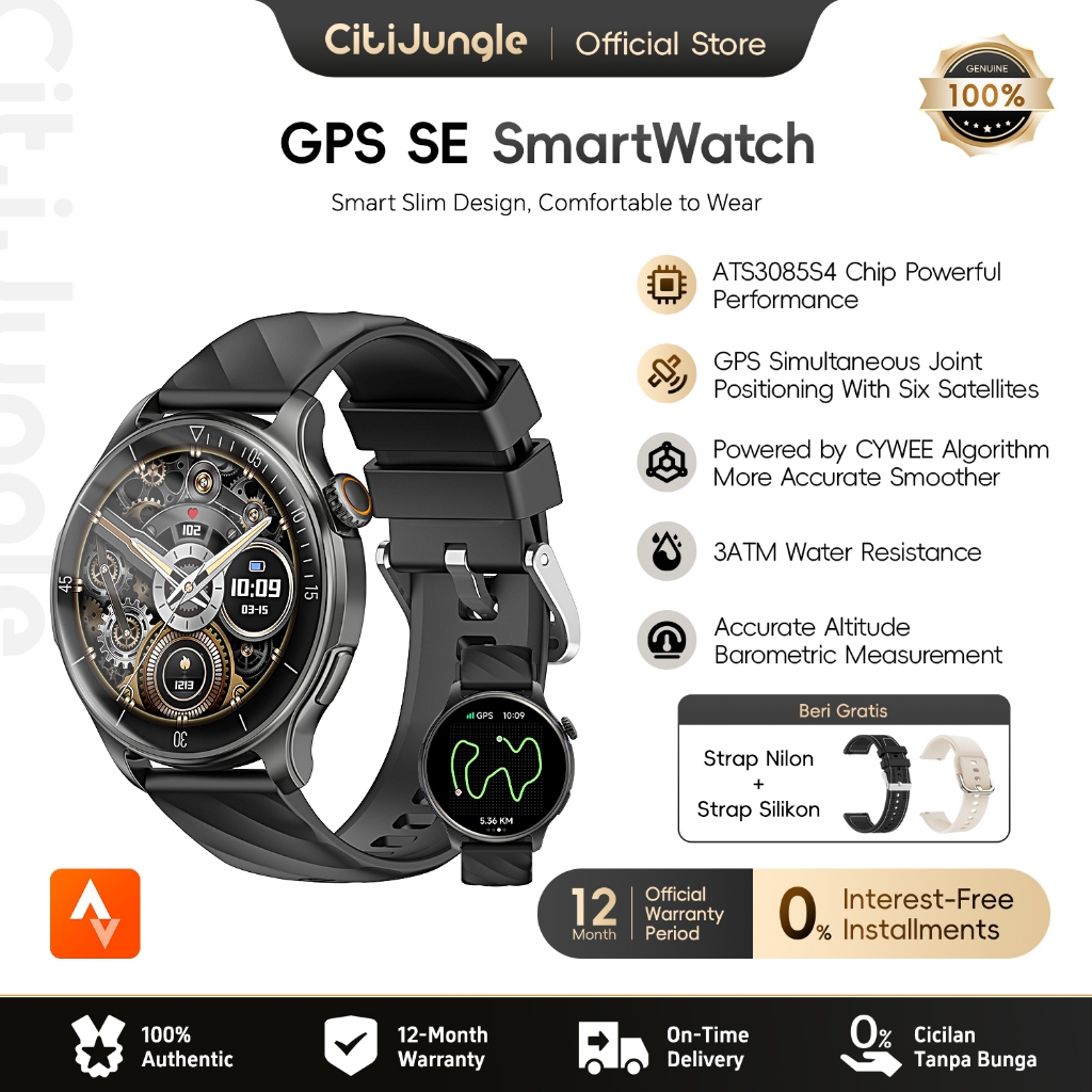 [Gratis 2 Hadiah] Citijungle Smartwatch GPS SE | Layar AMOLED 1.43" | Tahan Air 3ATM | Pria & Wanita