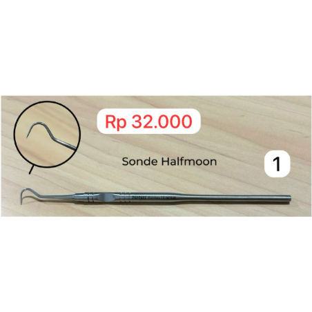 Sonde Halfmoon Dental / Probe Setengah Bulan Gigi / Sonde Melengkung Stainless Steel / Instrumen Ked