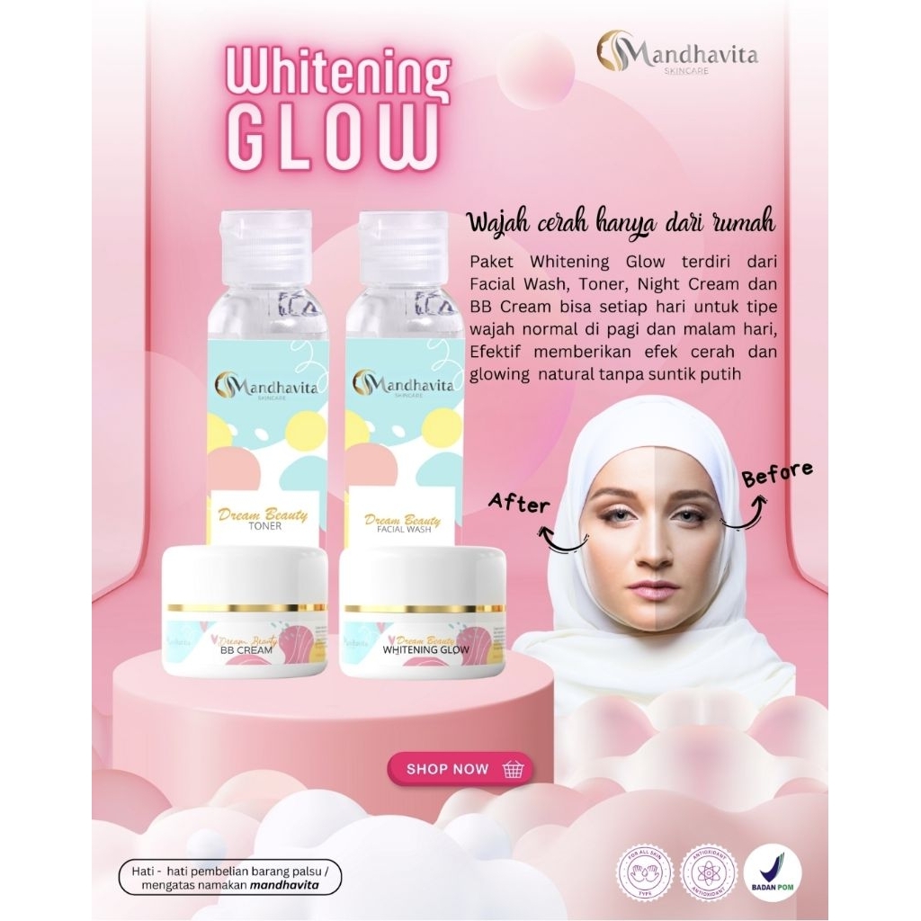 Paket Mandhavita Whitening Glow ASLI ORIGINAL  BONUS SERUM.