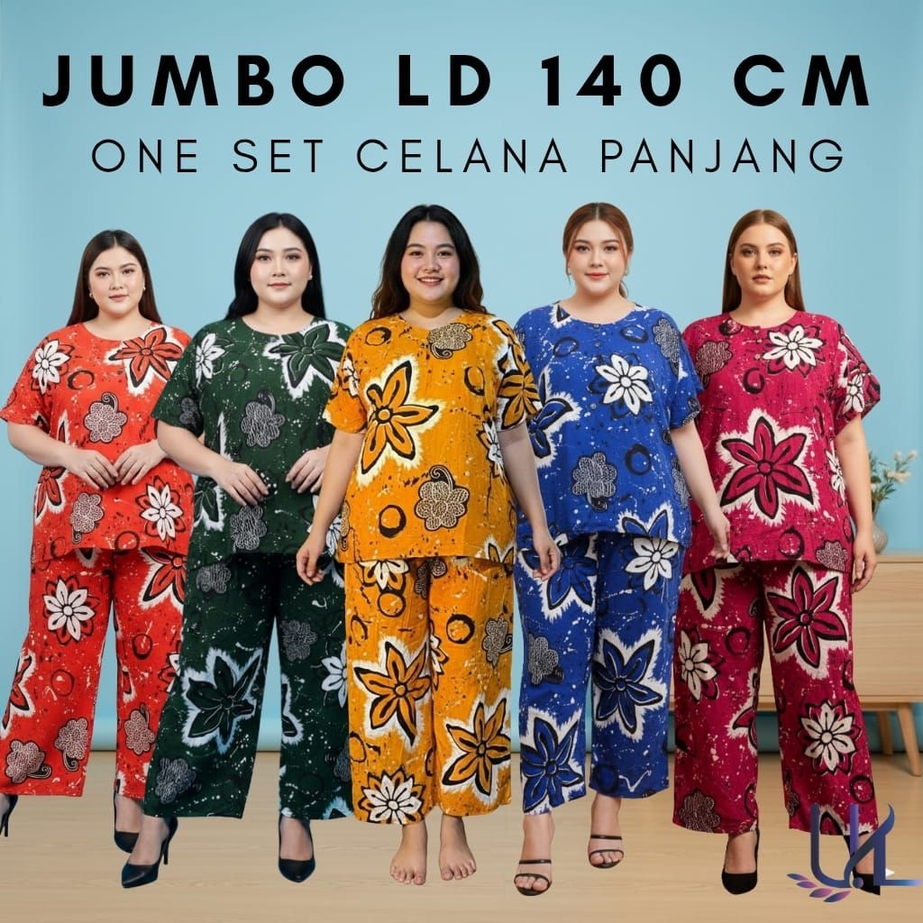 Setelan Celana Panjang Jumbo Gogo Ld 140 cm Rayon Busui Friendly Bahan Adem Nyaman