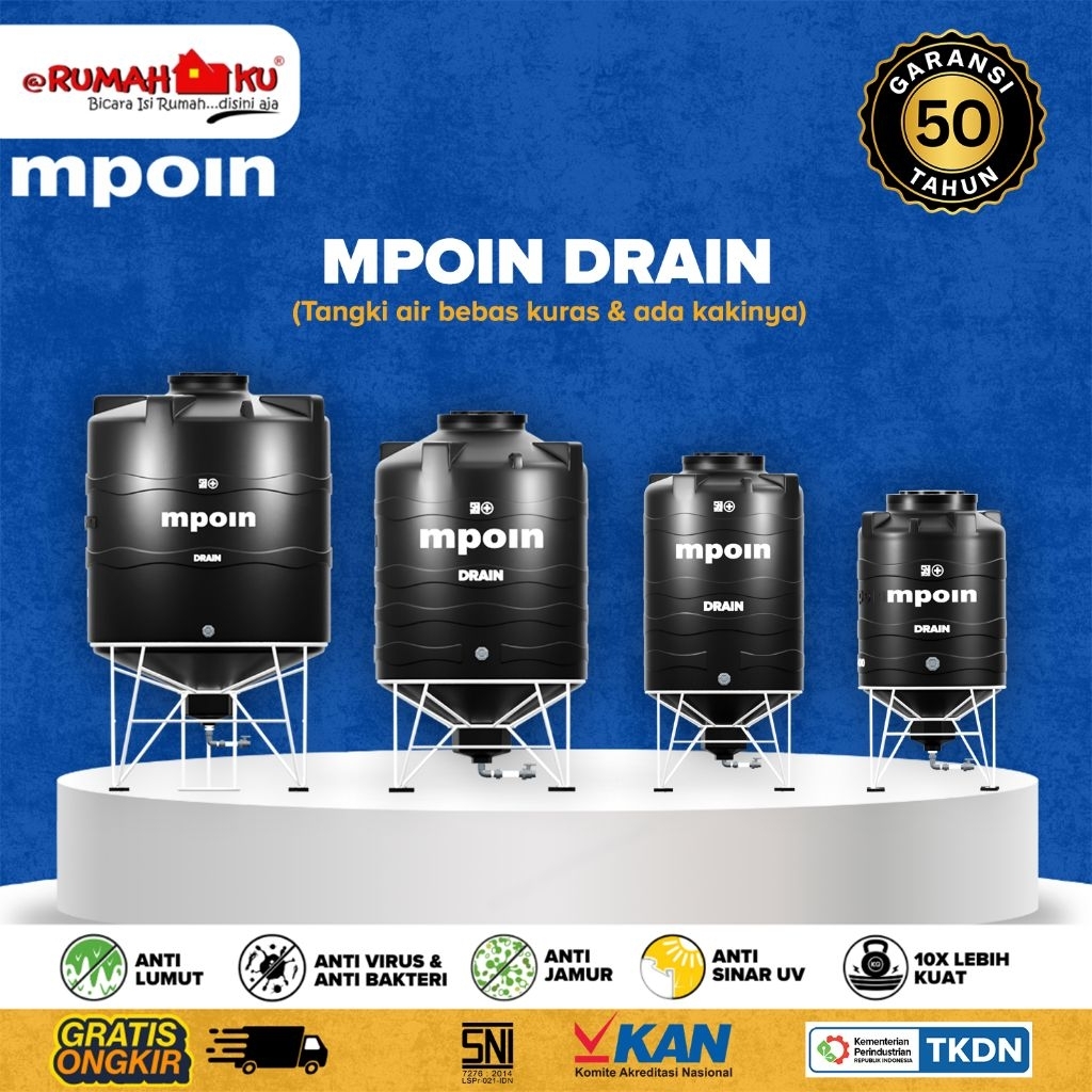 MPOIN Drain Tangki Toren Tandon Air | MPOIN Drain 350 Liter s/d 2000 Liter - plus Kaki Anti Lumut Ga
