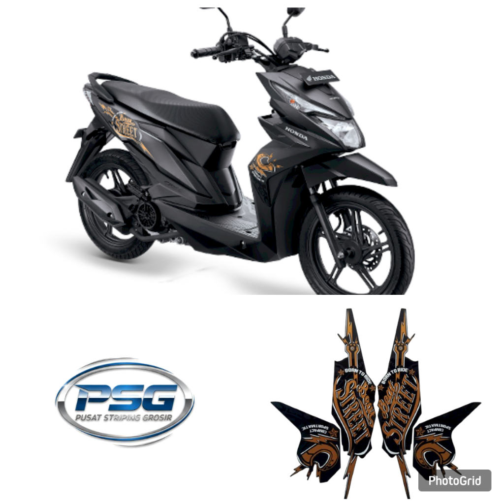 STICKER STRIPING BODY MOTOR HONDA BEAT STREET 2019 2020 HITAM-DOFF
