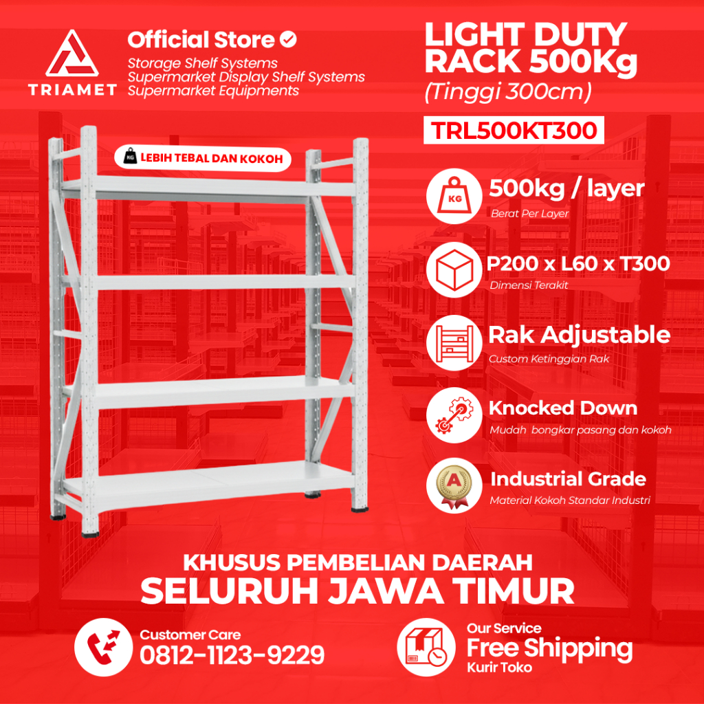 Rak Gudang 4 Susun 3 Meter (500 Kg / Layer) - TRL500KT300