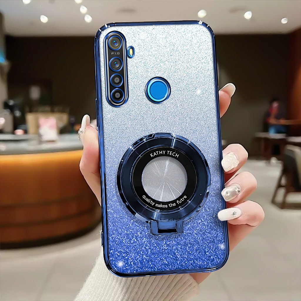 Soft Case Realme 5, 5I, 5S Case Terbaru Glitter Luxury With Ring Magnetic Holder