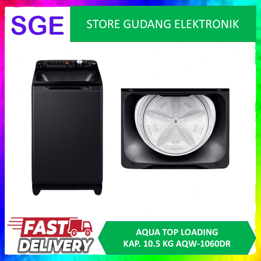 AQUA Mesin Cuci Top Load 10.5kg AQW-1060DR DD Inverter Dark Grey