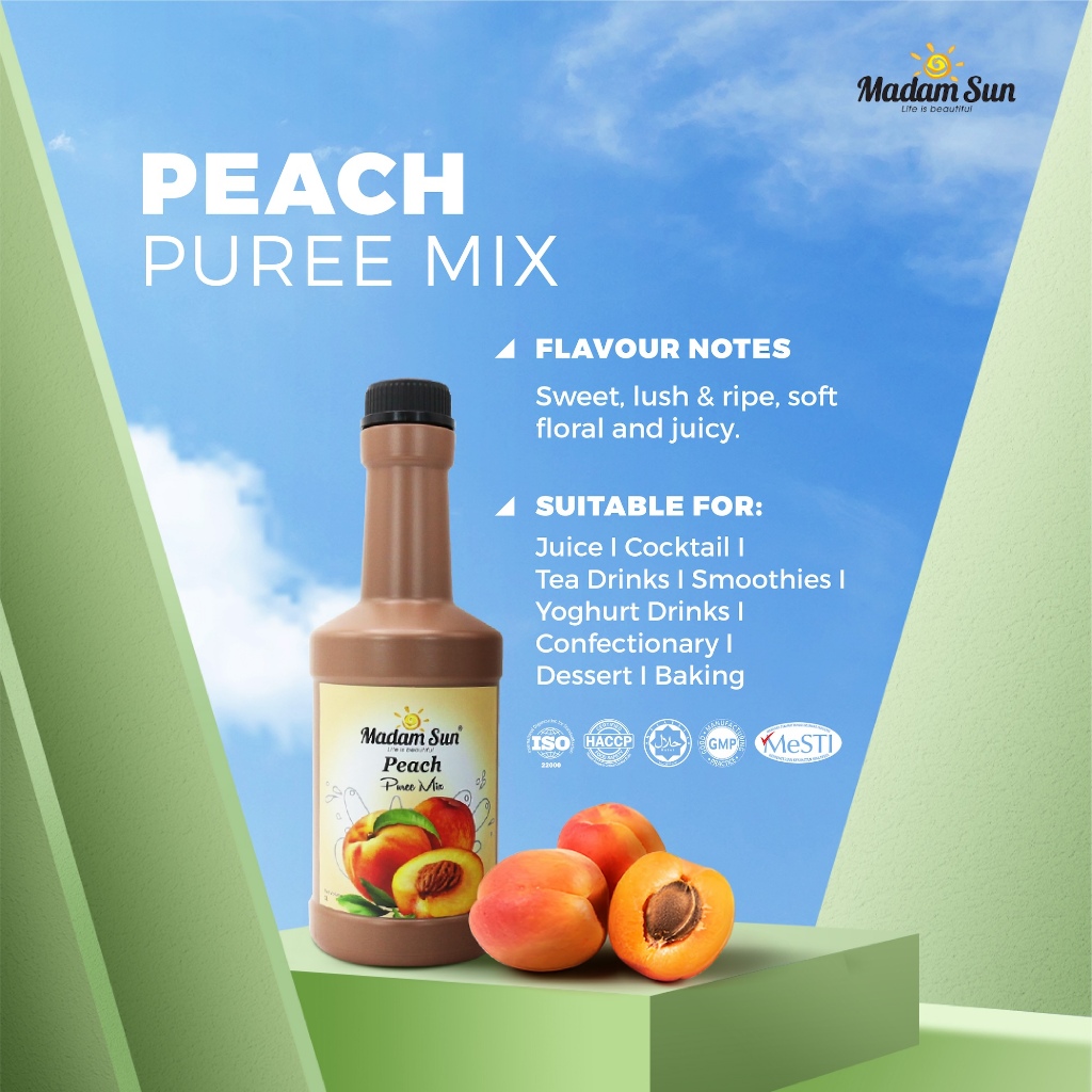Puree Buah Rasa White Peach Merk Madamsun 1000mL - Alami