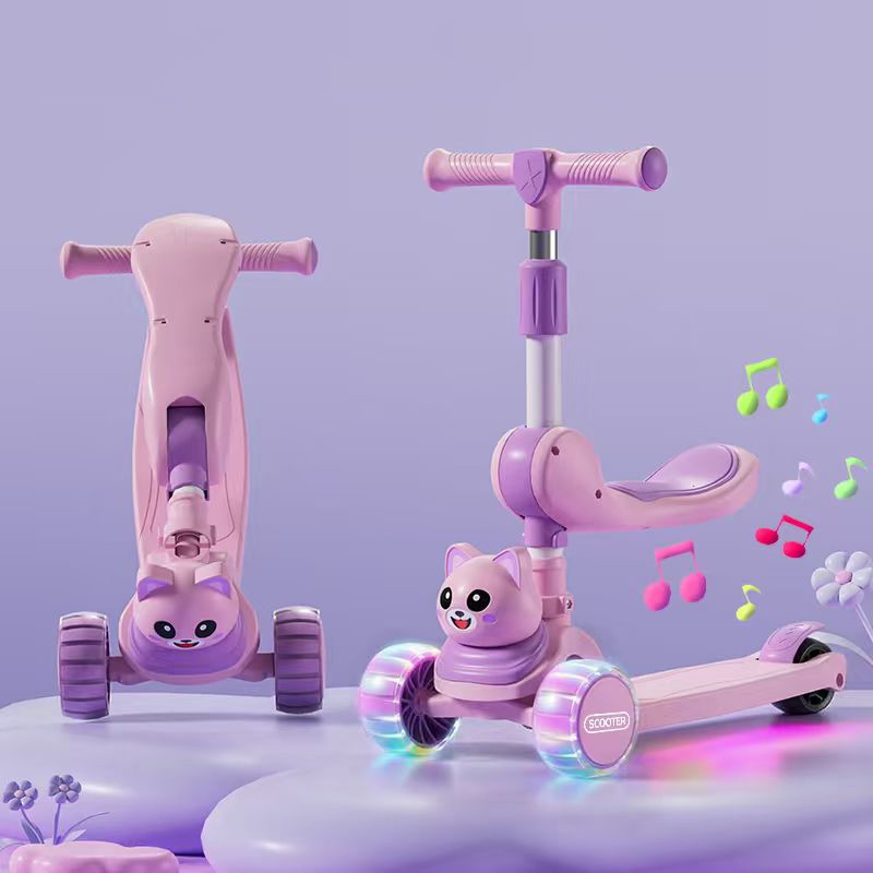 Skuter Anak Roda 3 Scooter dengan Lampu Musik Dudukan Mainan Scooter Anak Bisa Lipat