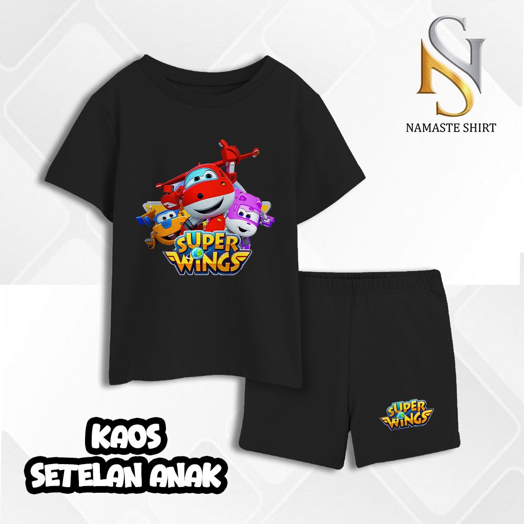 Setelan Kaos Anak Motif Super Wings - Baju 1 set kaos Super Wings Anak Laki-Laki