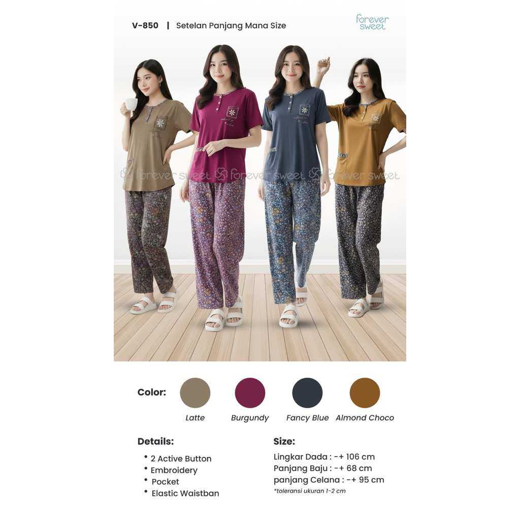 FOREVER SWEET MAMASIZE CP BABYDOLL / BAJU TIDUR LENGAN PENDEK CELANA PANJANG / piyama  Ld 100cm