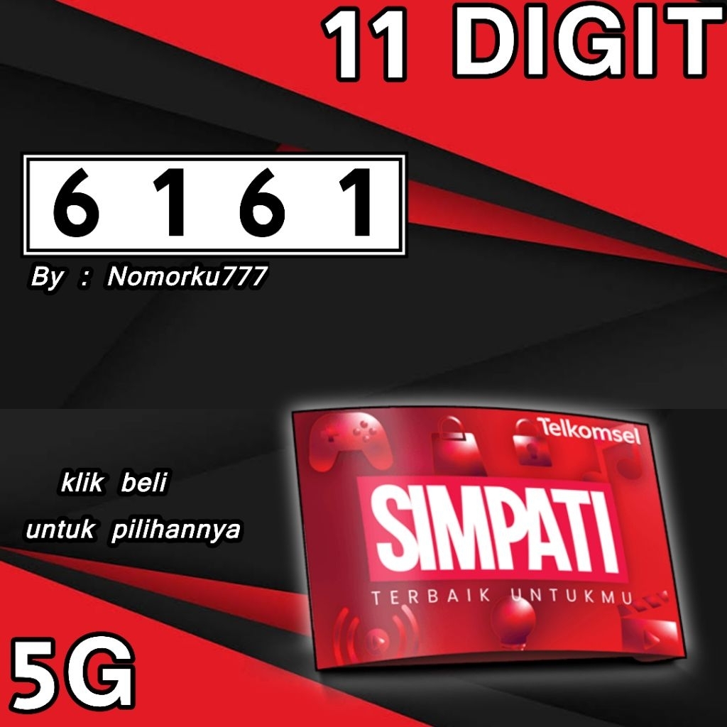 NOMOR CANTIK SIMPATI 11DIGIT 5G SERI 6161 - KARTU PERDANA CANTIK TELKOMSEL