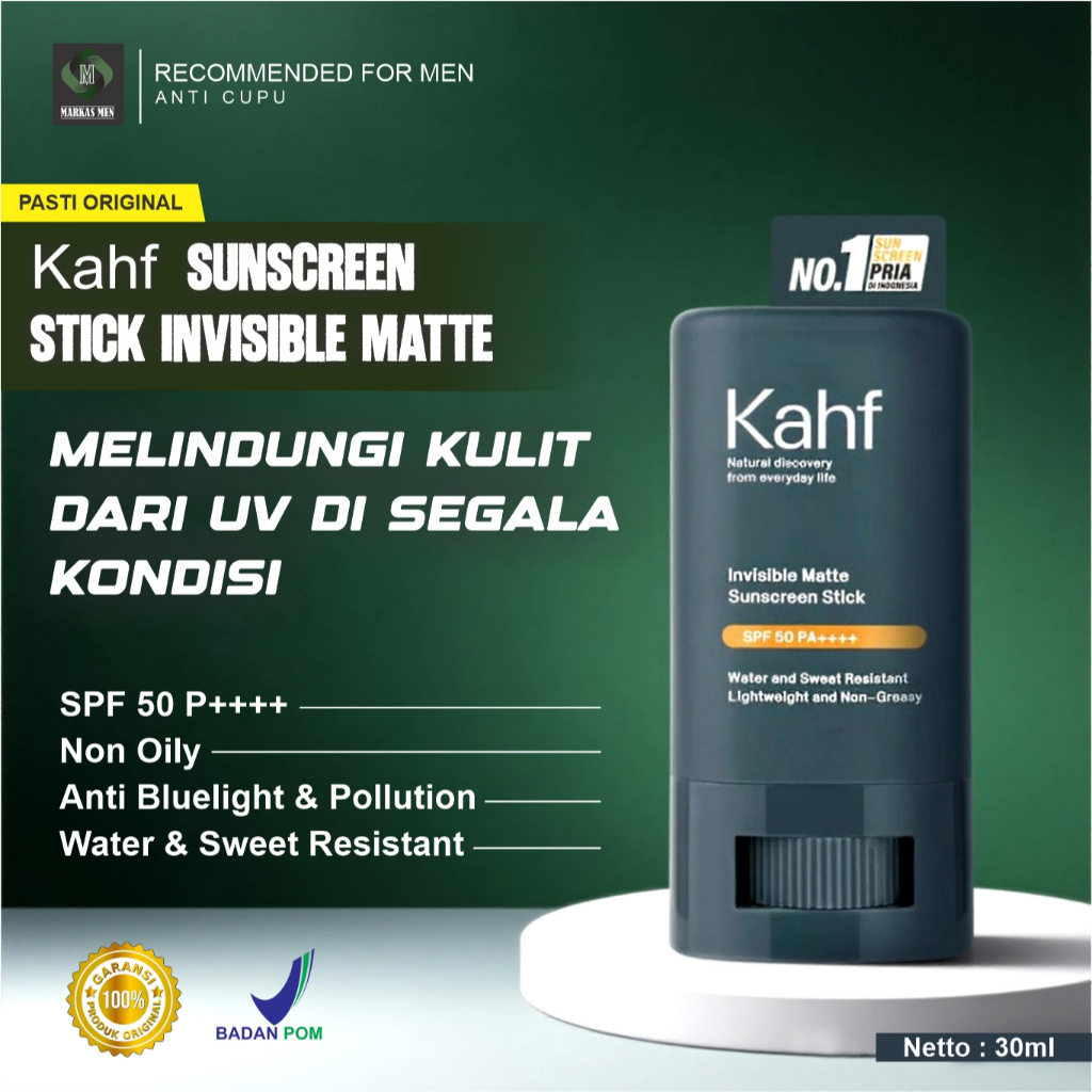 Kahf Sunscreen Stick Invisible Matte SPF 50 PA++++ 30ML - Sunscreen Wajah Pria