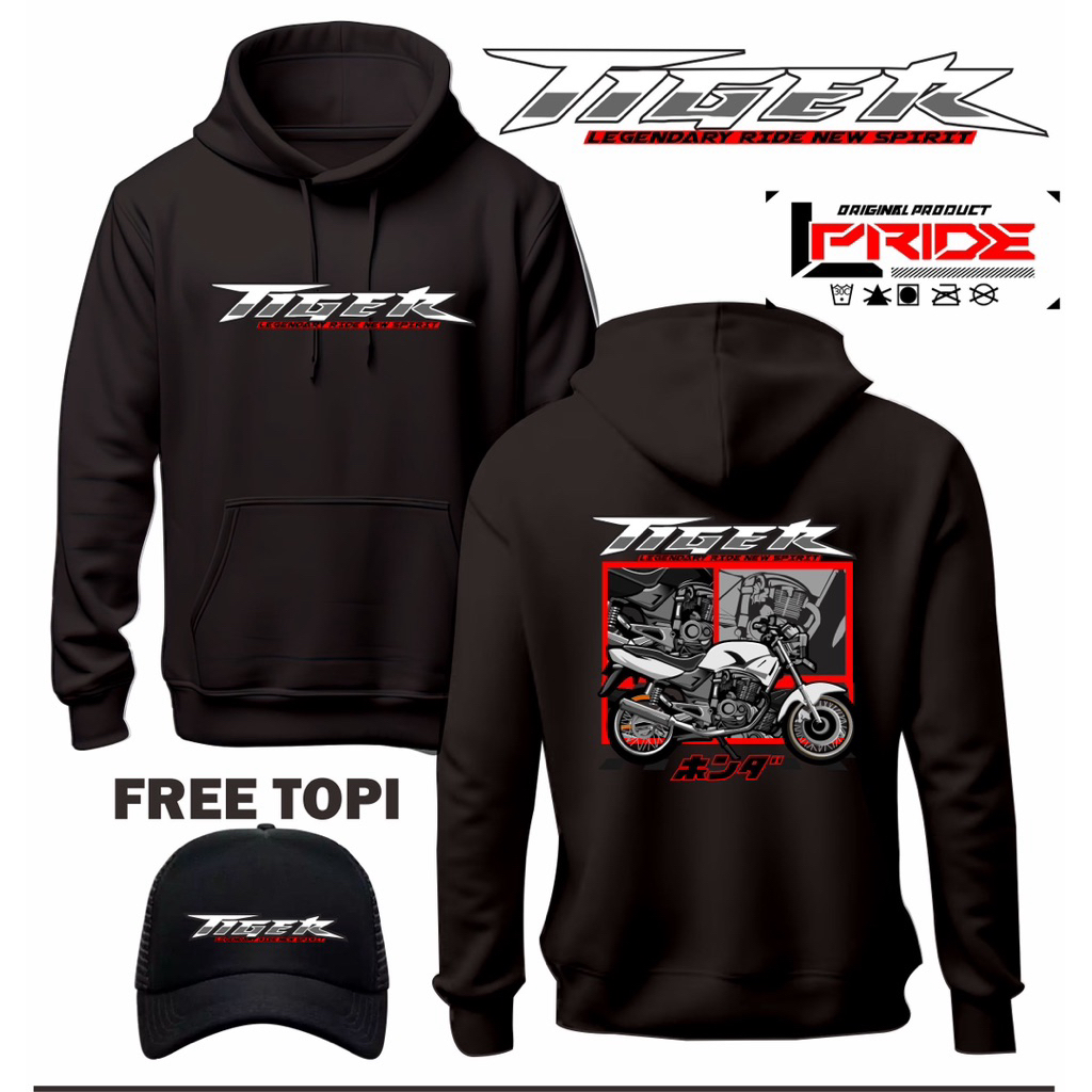 HOODIE MOTOR HONDA TIGER GRATIS TOPI jaket pria