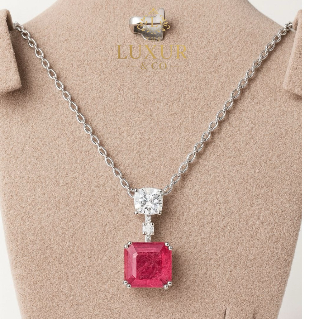 Ruby liontin perak batu alam asli