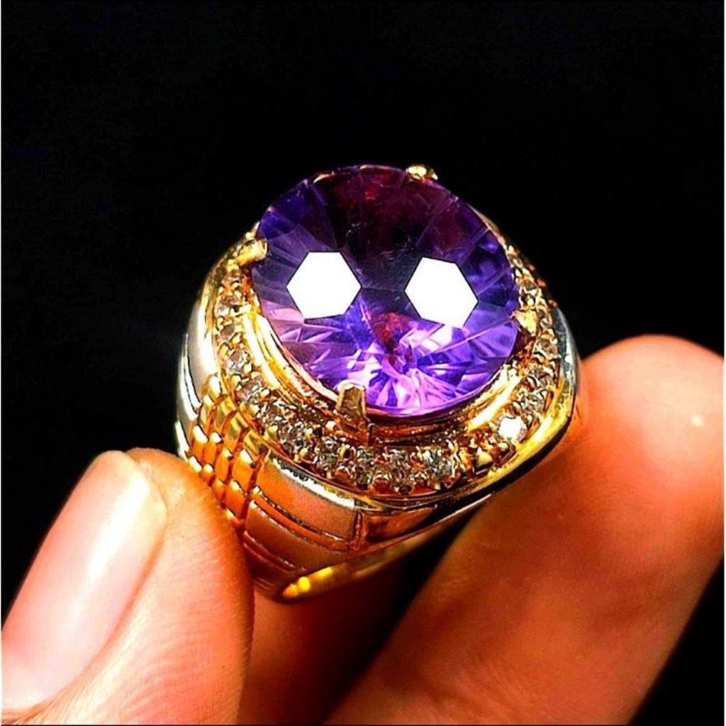 New model cincin batu akik permata kecubung amethyst natural asli cutting custom