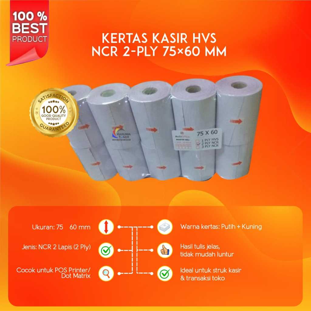 Kertas Kasir Struk Paper Roll HVS NCR 2PLY 75x60mm POS Printer Dot Matrix 75 x 60 75x60 mm 2 Ply