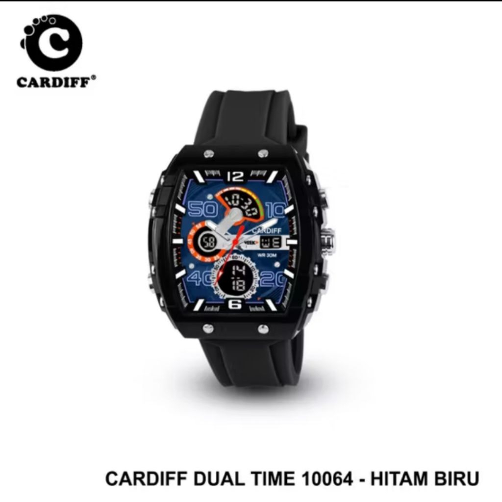 JAM TANGAN PRIA CARDIFF DUAL TIME 10064 ORIGINAL