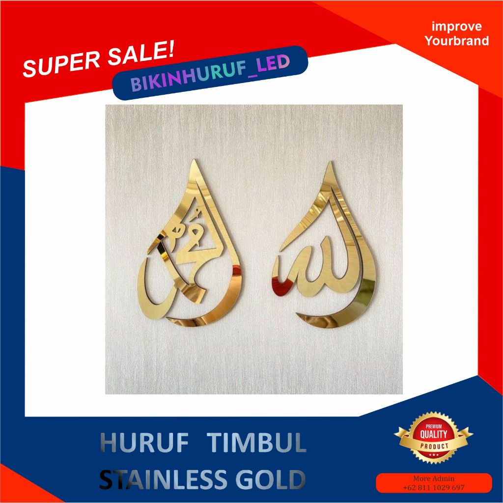 Huruf Timbul Stainless Gold / LED