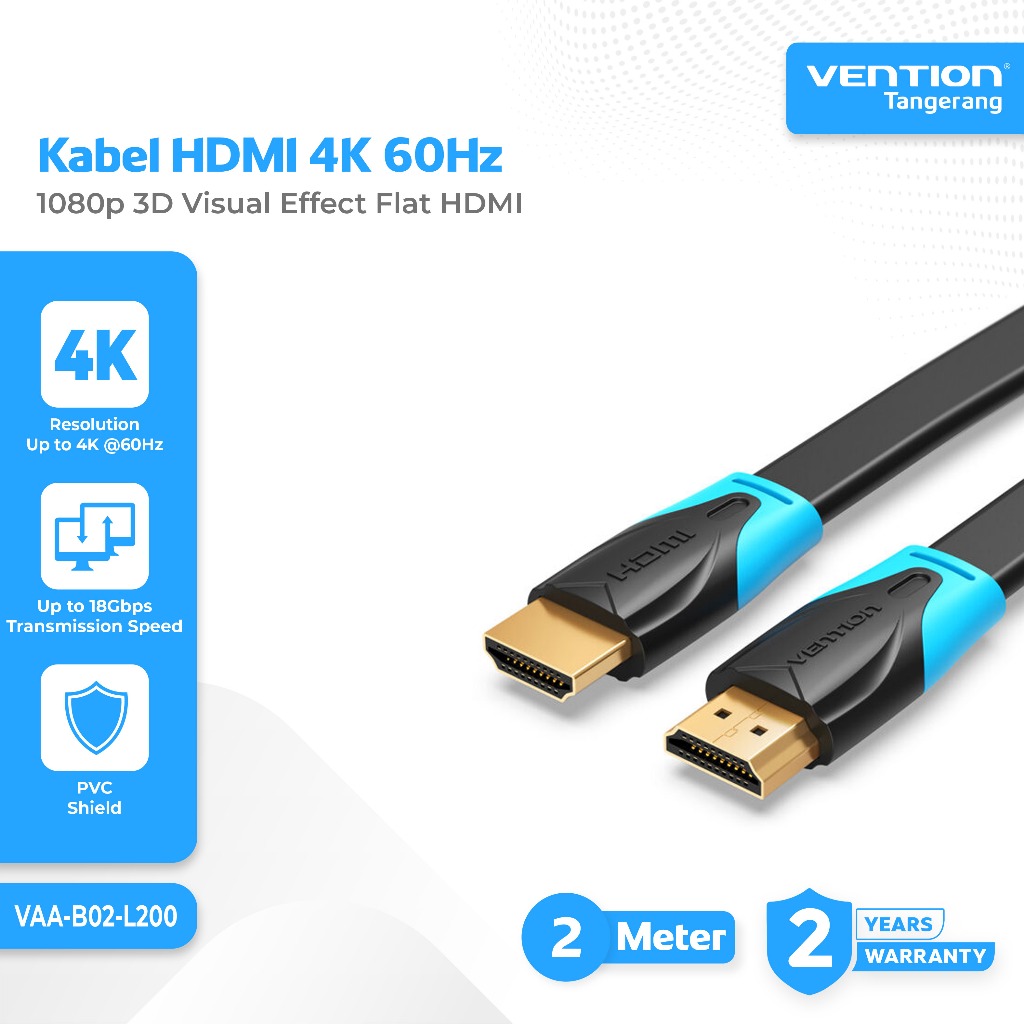 Vention Kabel HDMI 4K 60Hz 1080p 3D Visual Effect Flat HDMI Cable 2 M 2 Meter - VAA-B02-L200