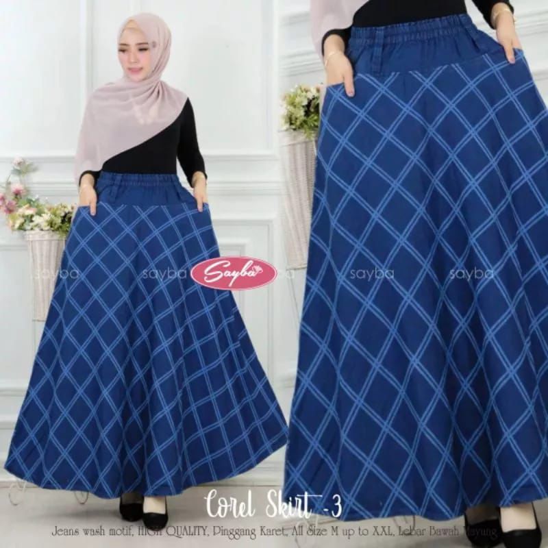 ROK DENIM MOTIF KOTAK-KOTAK SKIRT JEANS WASH ROK FLANNEL UNIQLO