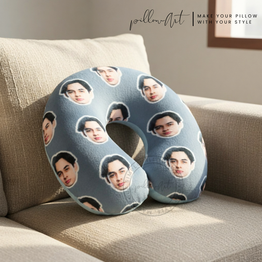 PillowArt Bantal Leher Custom Foto Free Nama - Koleksi Travel Pillow Lucu ART006