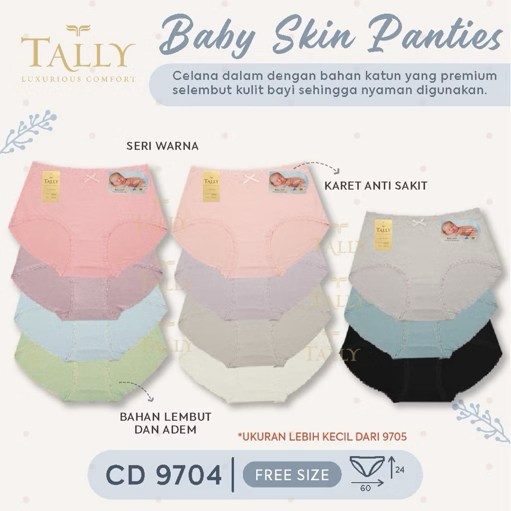 TALLY- Cd Celana Dalam 9704 | Free Size Fit To L-XL | Bahan Baby Skin