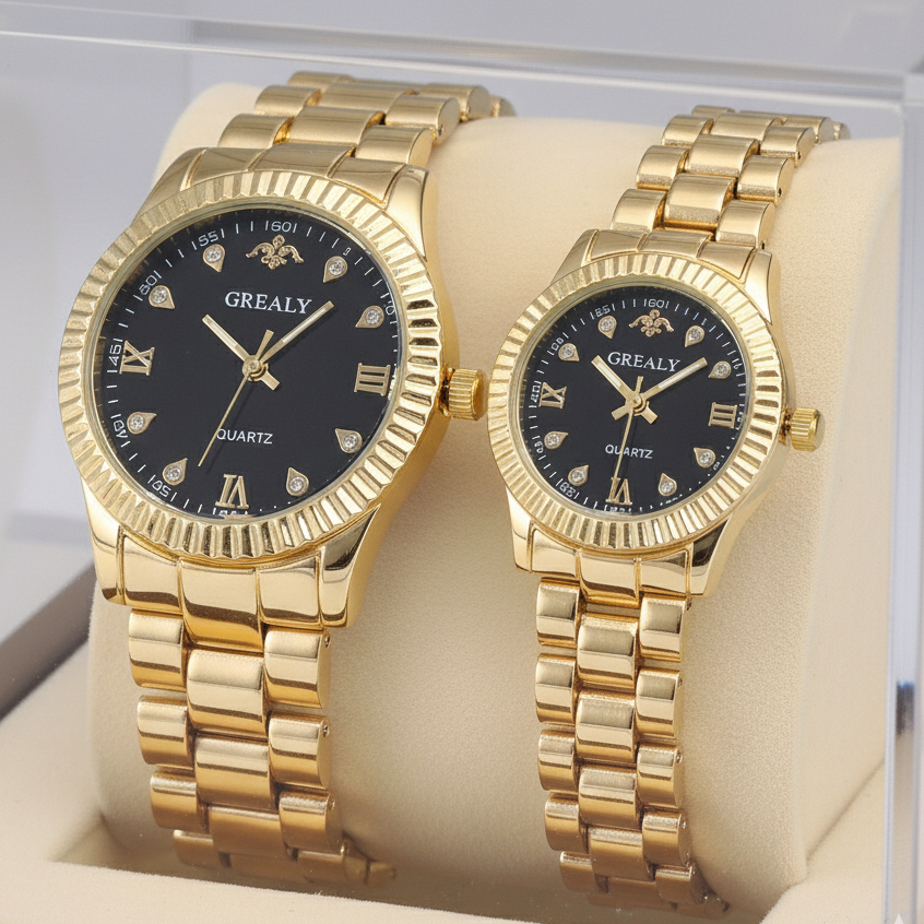 Jam Tangan Couple Pria & Wanita Merk GREALY PREMIUM(Harga Termasuk 2 pcs) Full Stainless Steel /Jam 