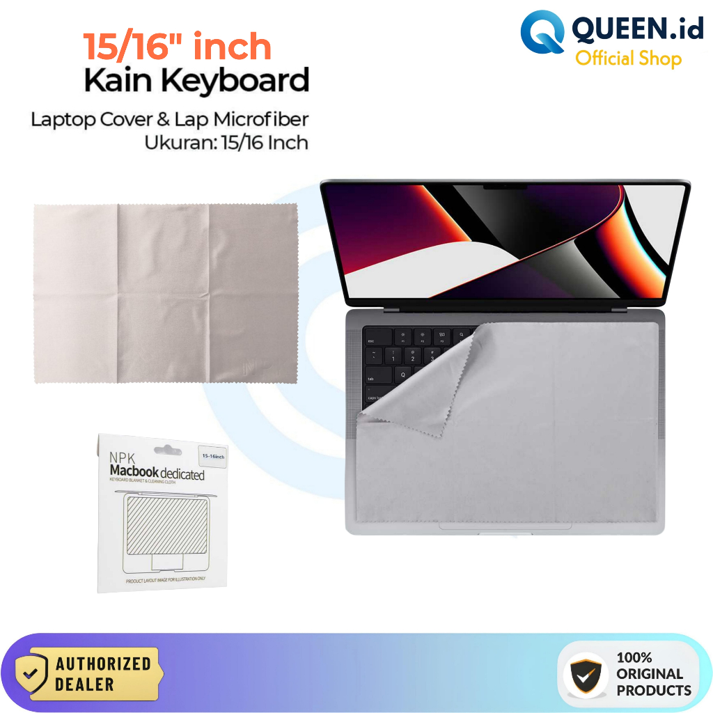QUEEN Microfiber Premium Kain Lap Anti Dust Cover Keyboard Pembersih Laptop 15/16" inch