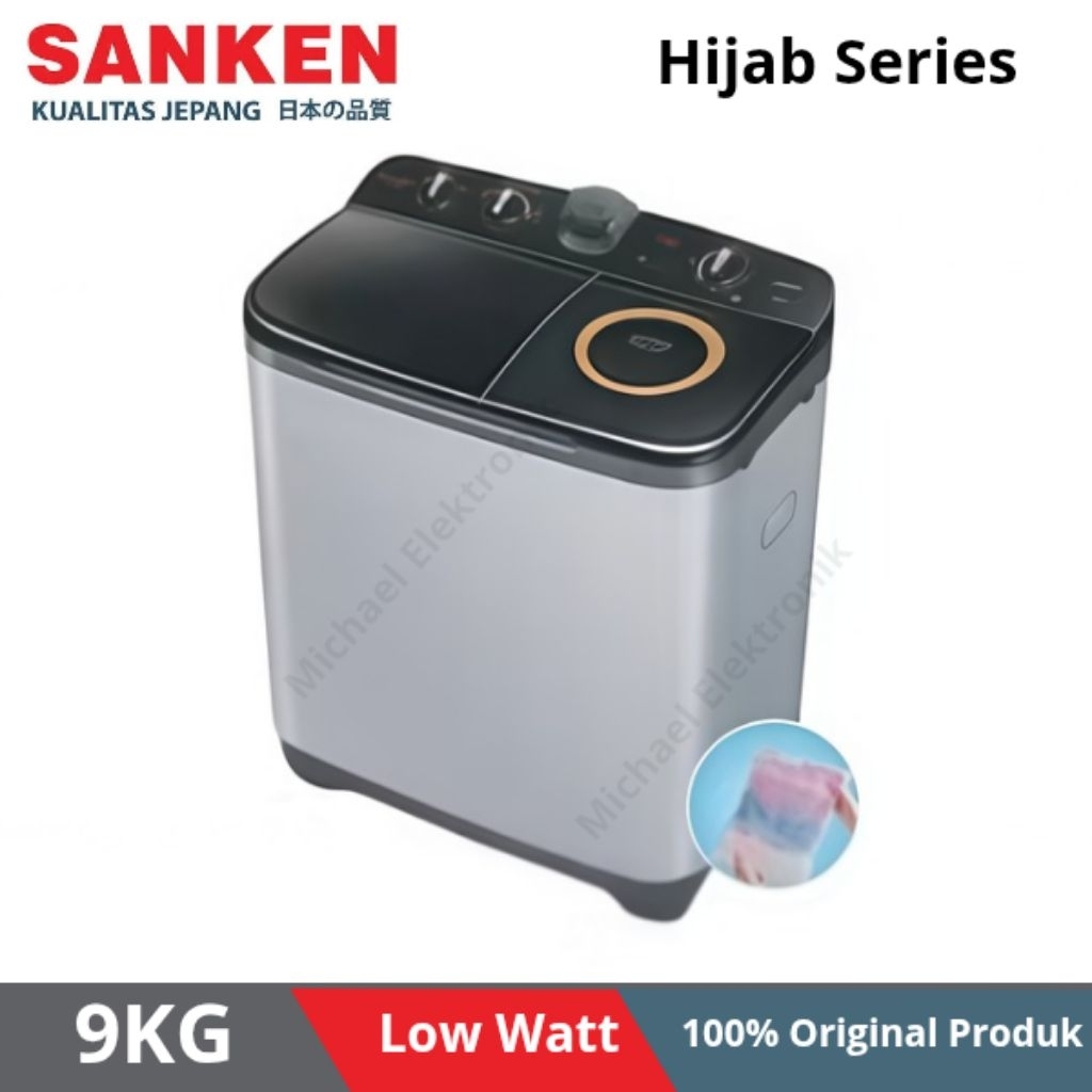 Sanken Mesin cuci 2 tabung 9kg TW-9777BK Hijab Series Double Body