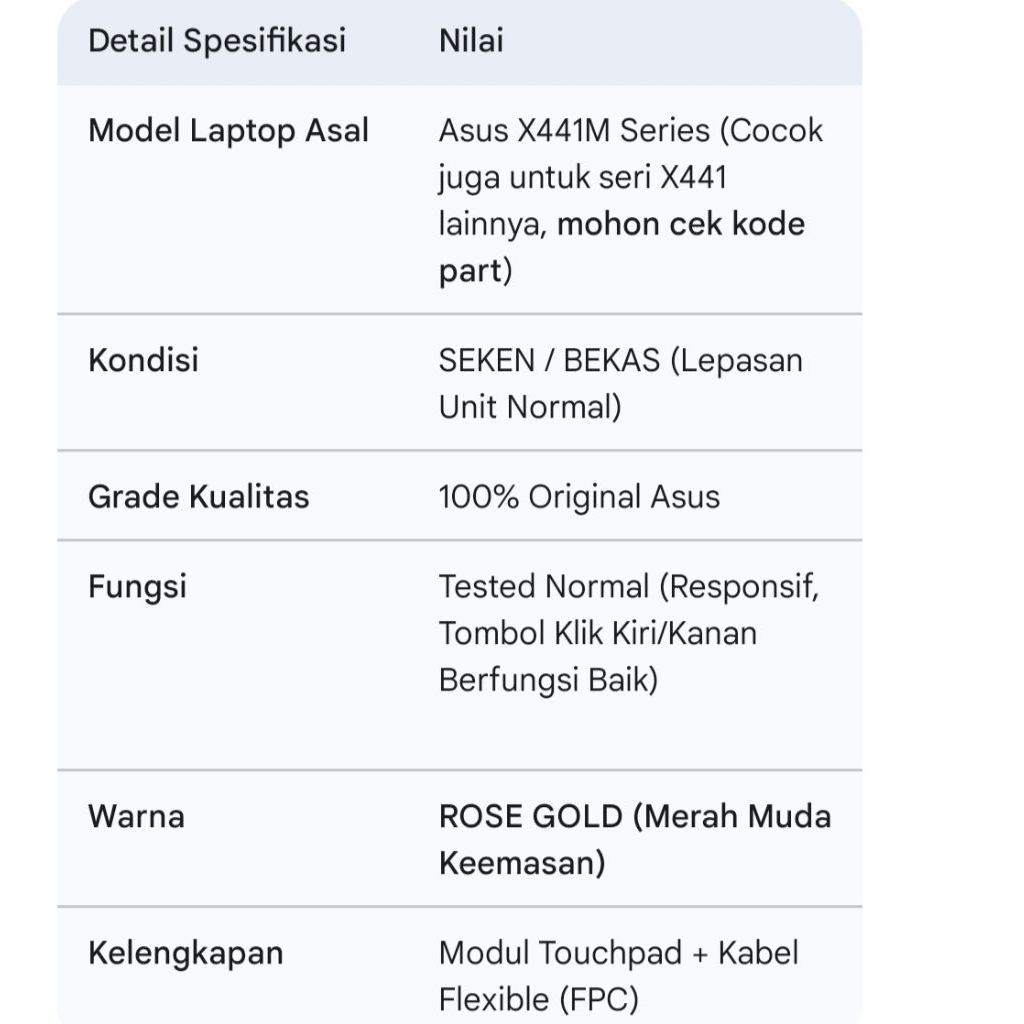 TOUCHPAD LAPTOP ASUS X441M – WARNA ROSE GOLD ORIGINAL & GARANSI 1 BULAN