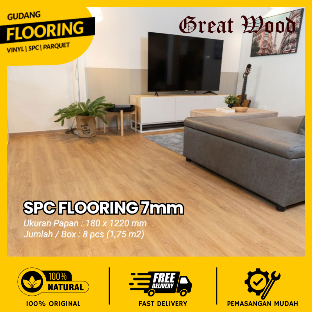 Lantai SPC 7mm Flooring SPC Lantai Click n Lock Great Wood | SPC floor Tebal 7mm
