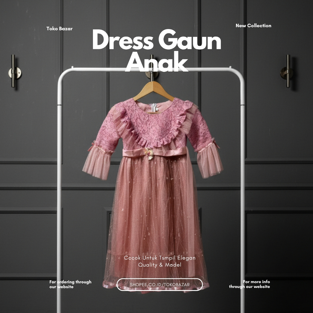 Ready Gaun Anak Tulle Brokat Pink Mewah dan Anggun - Dress Gaun Pesta Anak Perempuan Model Ruffle Br