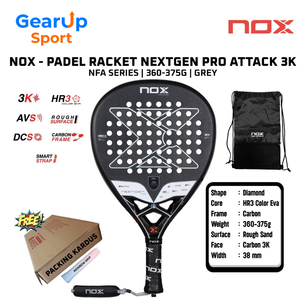 Raket Padel NOX Nextgen Pro Attack 3K NFA Series - 360-375G Black