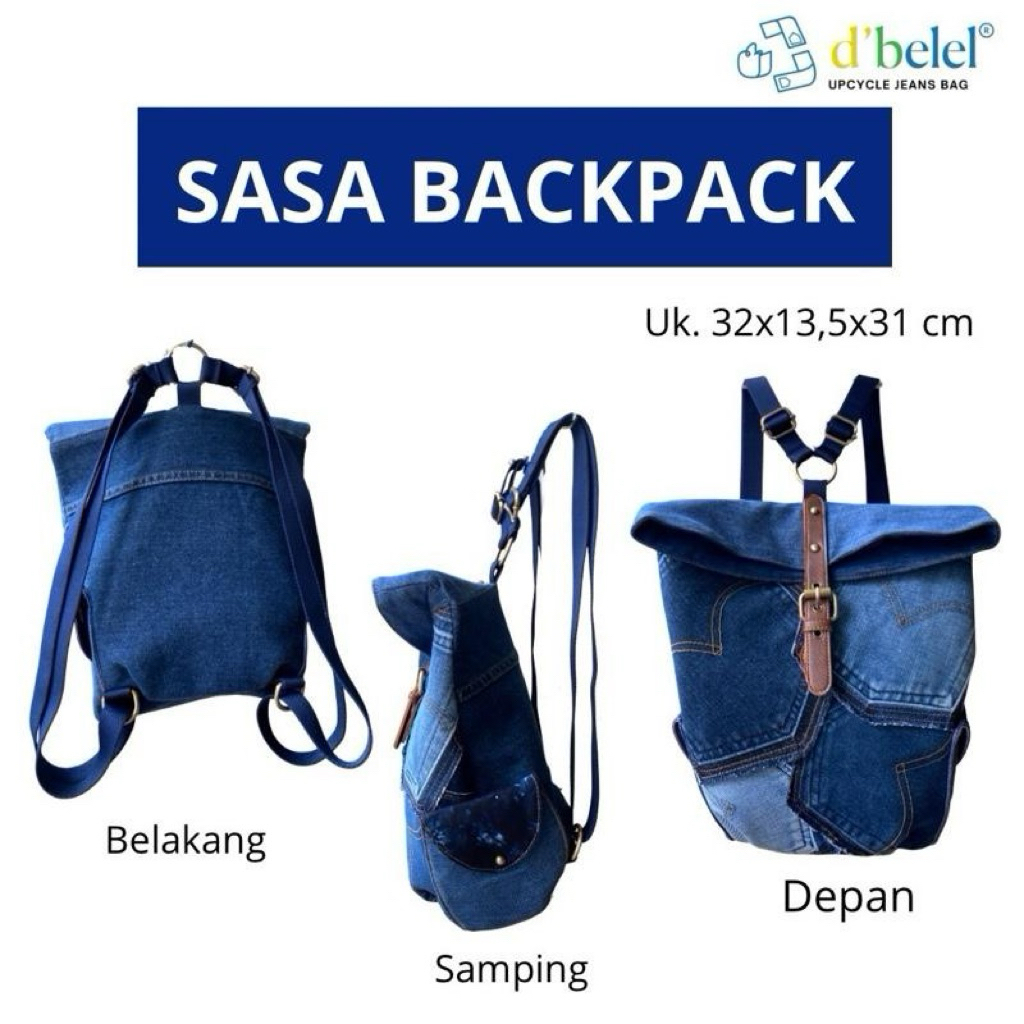 Ransel D’Belel Sasa Backpack - Tas Ramah Lingkungan dari Daur Ulang Jeans - Unik untuk Pria dan Wani