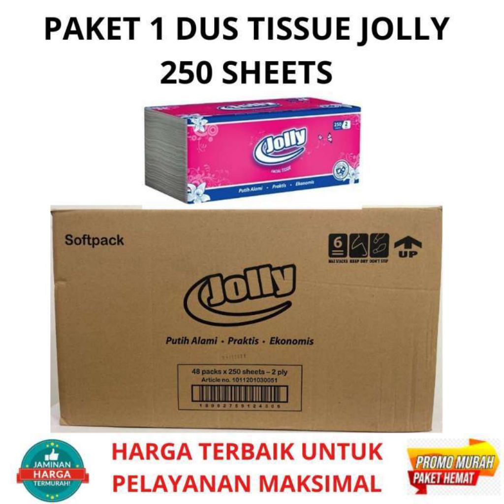 TISU JOLLY TISSUE JOLY FACIAL MURAH 250 SHEET 1 DUS ISI 48 PAKET USAHA