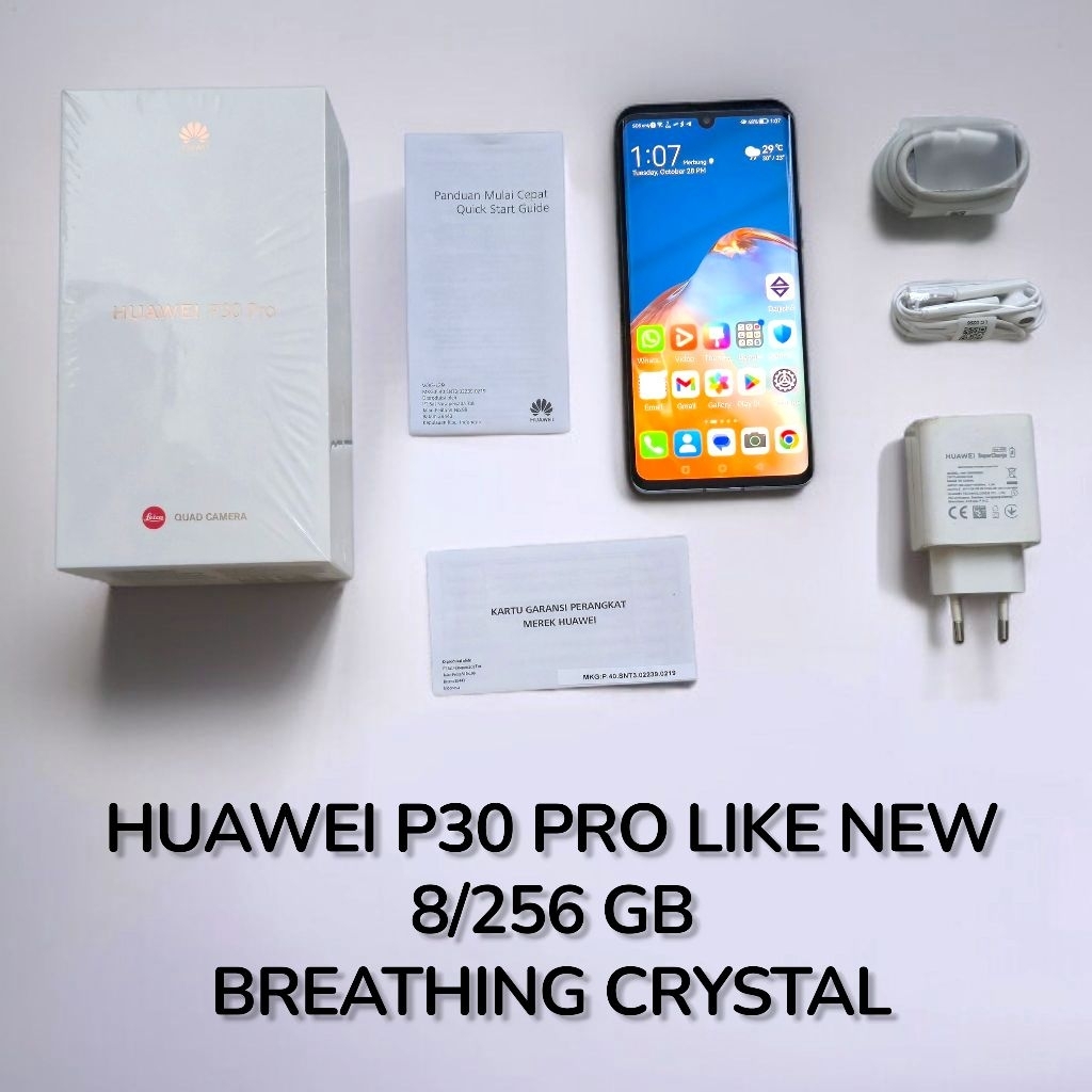 HUAWEI P30 PRO 8/256 BREATHING CRYSTAL LIKE NEW FULL SET MULUS PREOWN PRELOVE EX GARANSI RESMI INDON