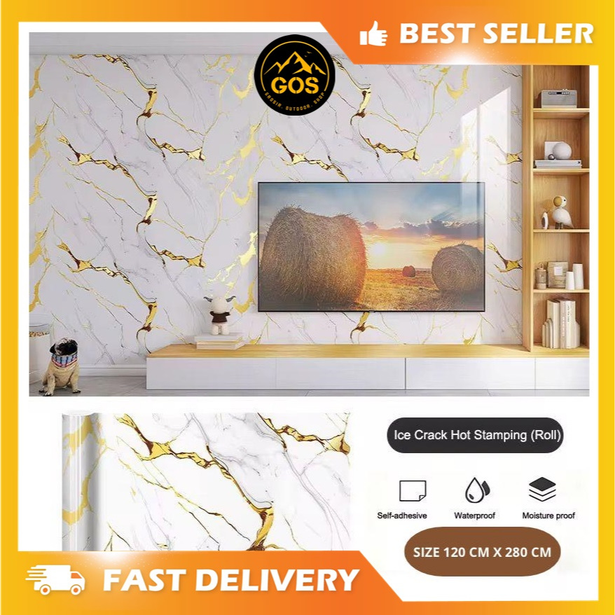 Wallpaper Motif Marmer L 120 x P 280 GLOSSY Sticker Dapur anti minyak marble backdrop tv mewah-MARME