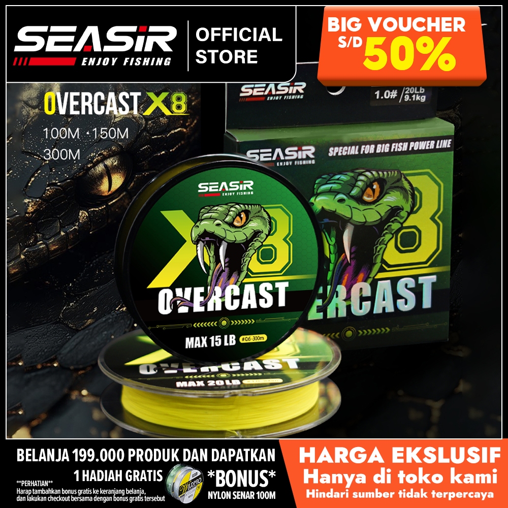 [OFFICIAL] SEASIR OVERCAST PE X8 Senar Pancing (150M/300M, 6.8KG-22.7KG) Braided Fishing Lines 8 Unt