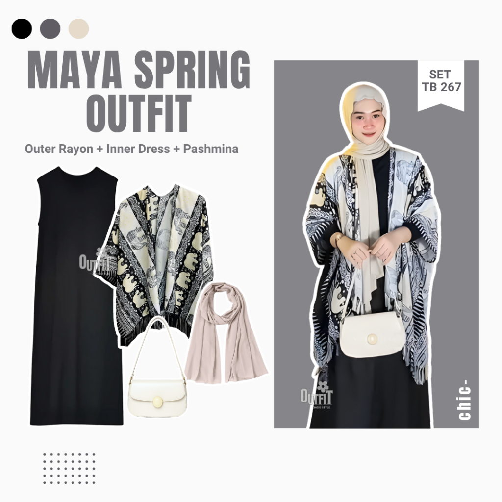 Outfit Pantai 3in1 Outer Dress Pashmina Nyaman OOTD Outer Rayon Motif dipadukan dengan Inner Dress H