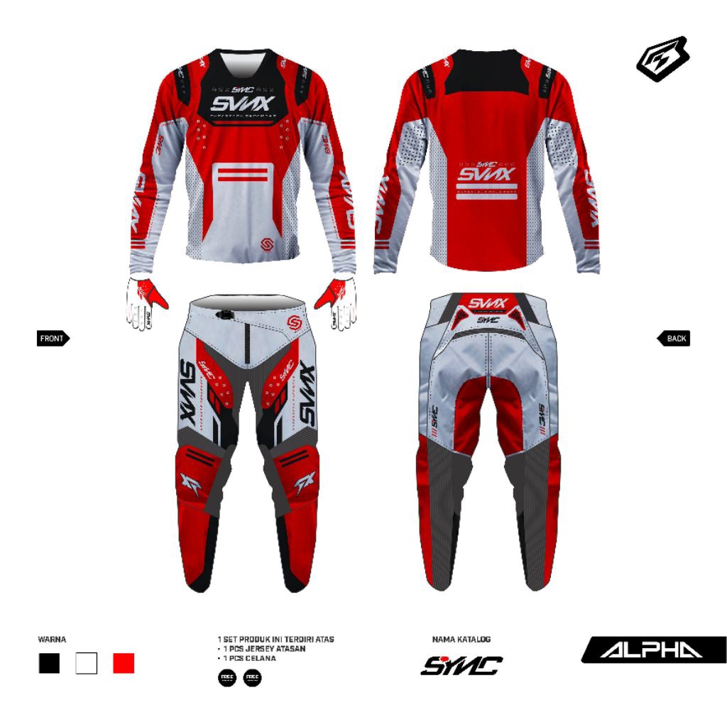 JERSEY SET MOTOR CROSS JERSET MOTOR TRAIL GEARSET SVNX MX GEAR CUSTOM DESIGN GEARSET ALPHA SYNC SERI