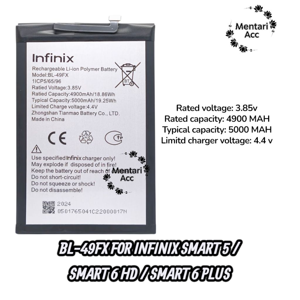 Batre baterai batrei HP INFINIX SMART 5 / SMART 6 HD / SMART 6 PLUS MODEL BL-49FX ORIGINAL BERGARANS
