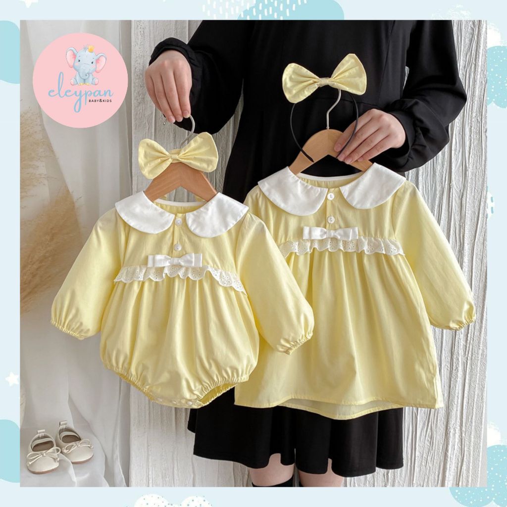 Dress Kuning Anak 3 bulan - 6 Tahun Bonus Bando Bandana Yellow Romper Baju Couple Kakak Adik Jumper 