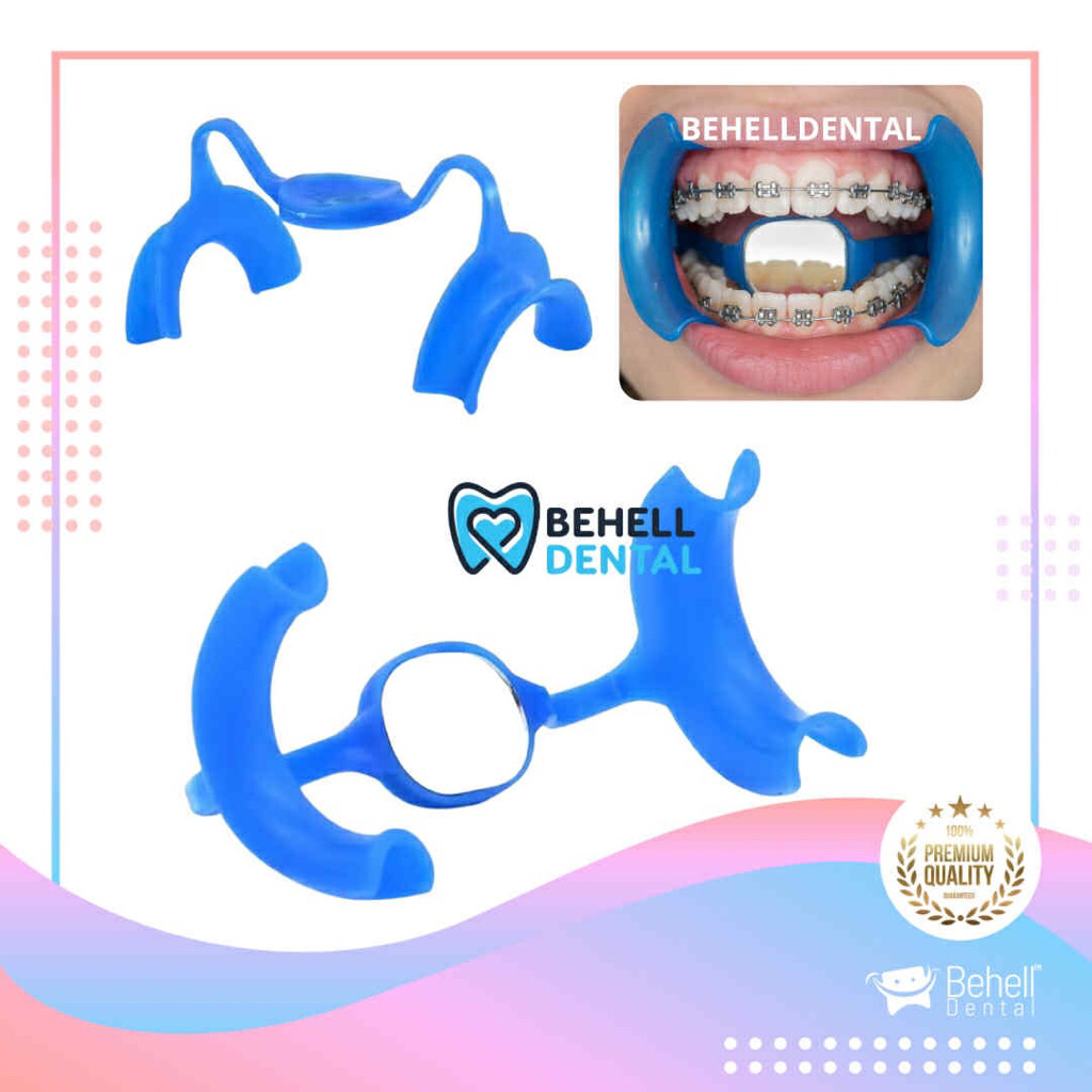 ALAT PEMBUKA MULUT DENGAN CERMIN MIRROR KACA - INTRAORAL BIRU DENTAL CHEEK RETRACTOR PENYANGGA RAHAN