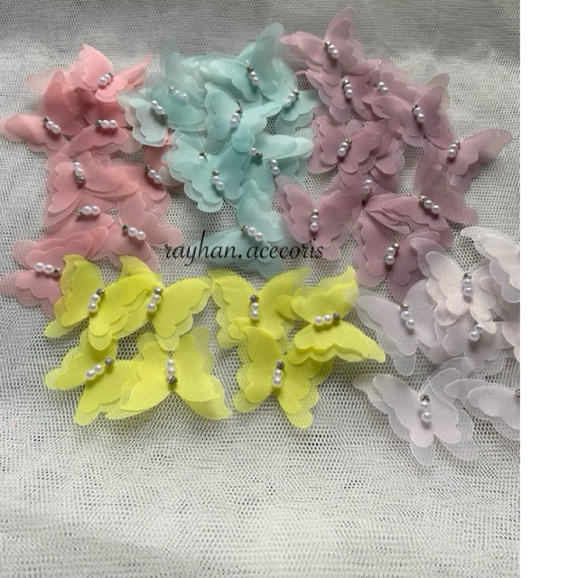 bunga organza motif kupu kupu/ukuran 5 cm