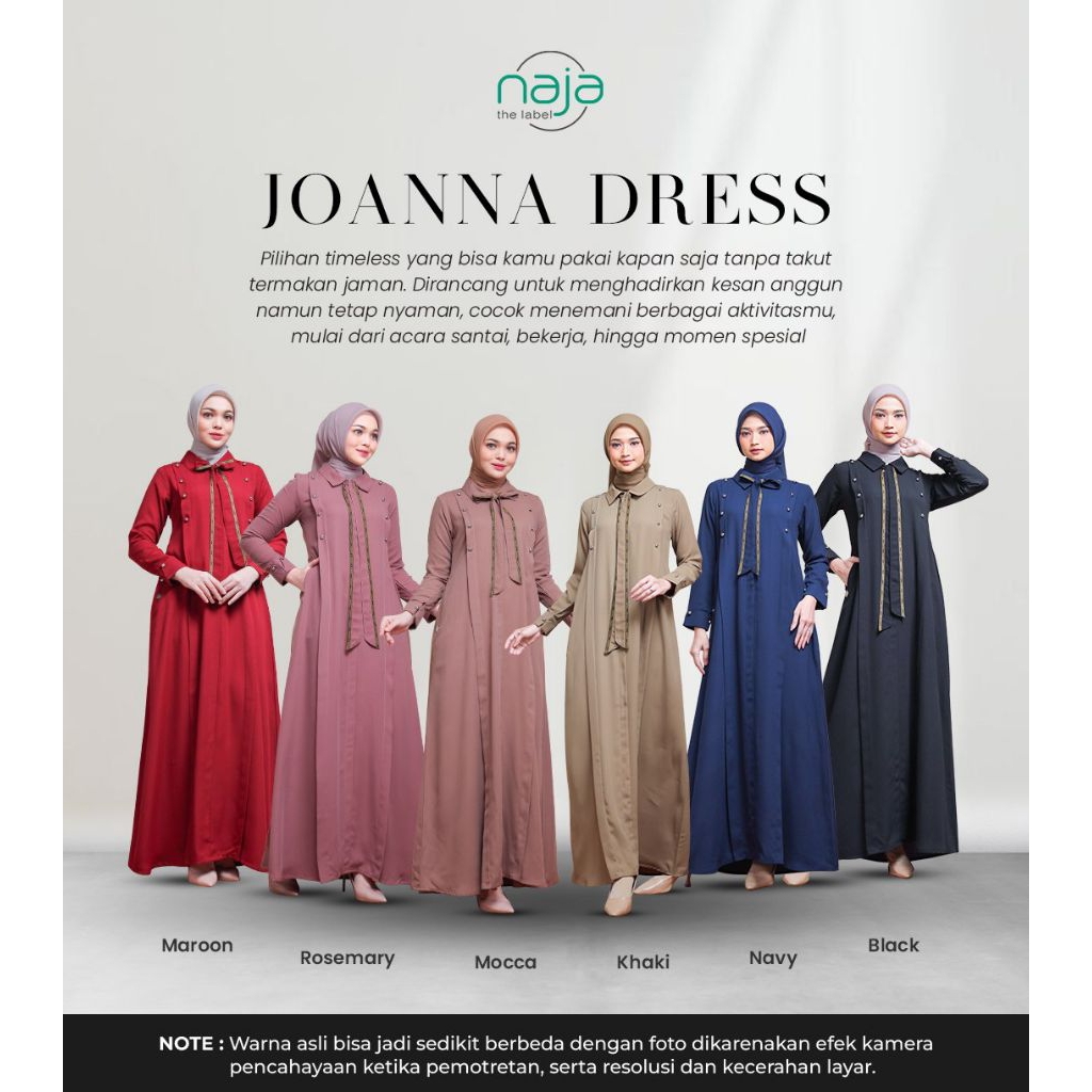 JOANNA DRESS BY NAJA THE LABEL, GAMIS NAJA THE LABEL TERBARU, GAMIS JAHITAN BUTIK, GAMIS HITAM PREMI