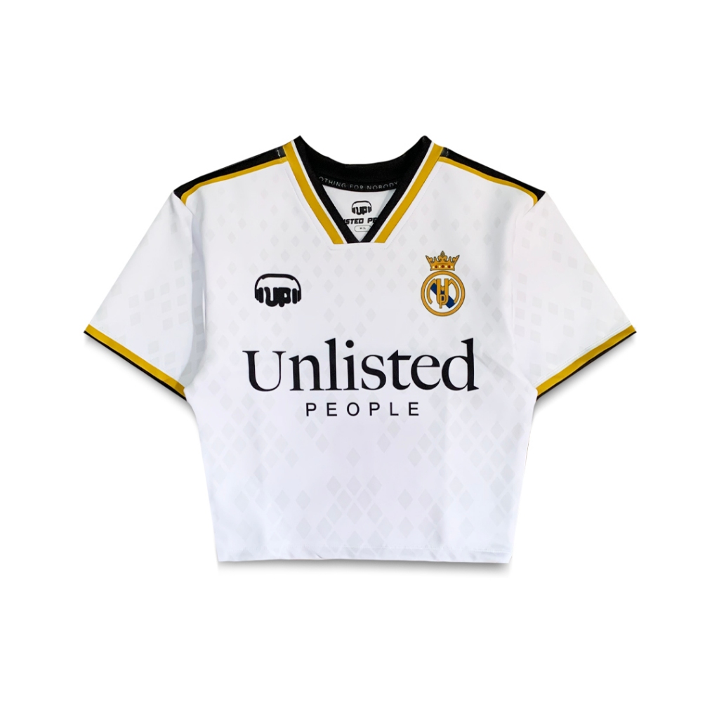 Unlisted People Blanc Crop Top Tee | Kaos Jersey Crop Wanita Streetwear Aesthetic Real Madrid