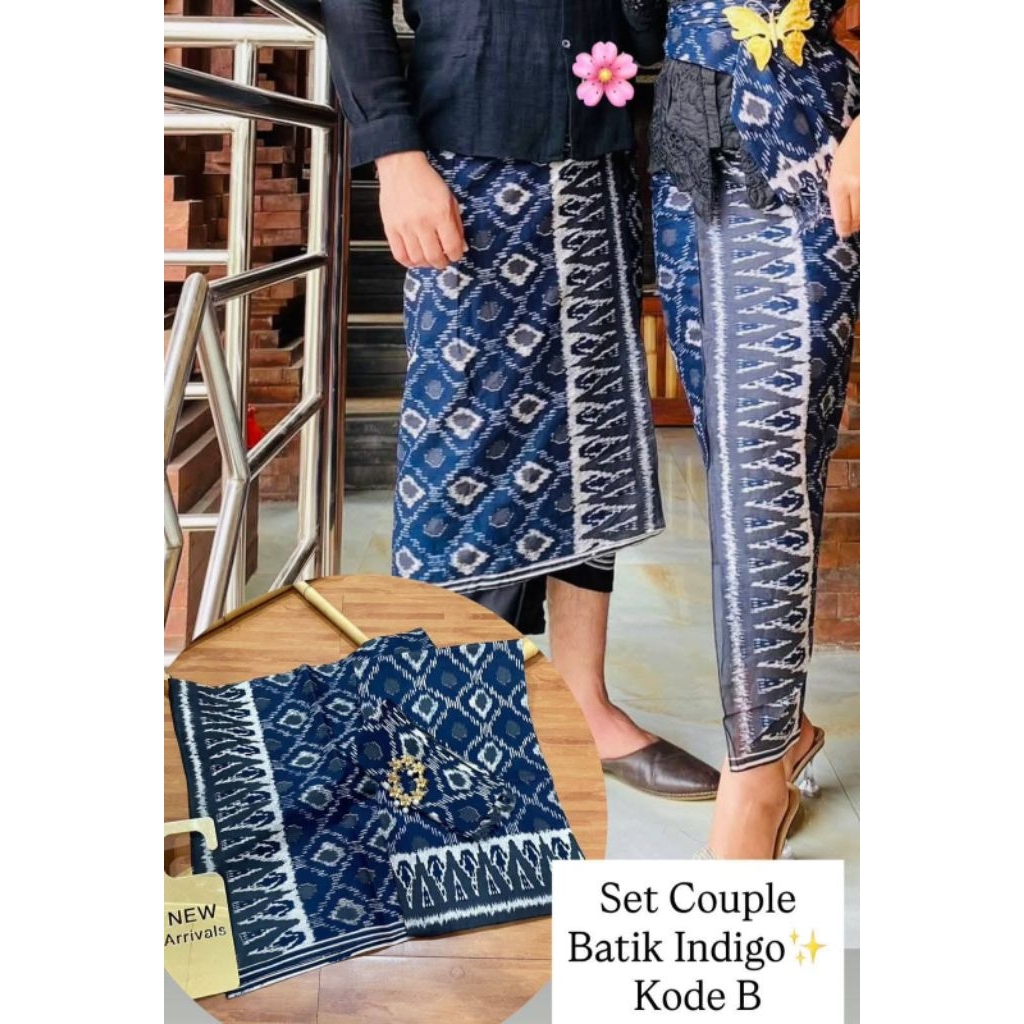 Set Couple Batik Indigo Terbaru (Saput Kamen Selendangnya)